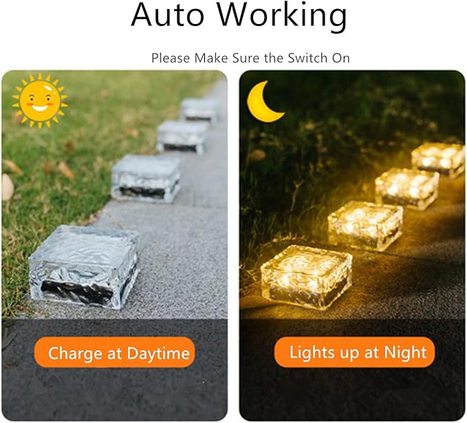 Outdoor 4 Pack Ice Cube Bricks Rocks Lights Solar Powered LED In Ground Pathways Patio Yard Garden Glow Lights Decor | Lumora