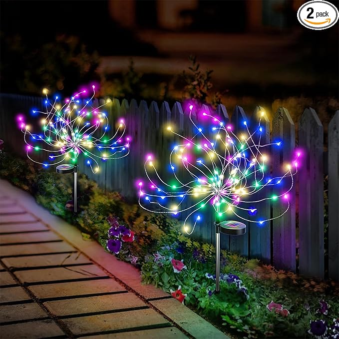 Anordsem Solar Garden Lights Outdoor: 120 LED Sparkler Fireworks Starburst Colorful Lighting - Waterproof DIY Dandelion Outside Yard Art Decorations - Gardening Gifts for Women Grandma