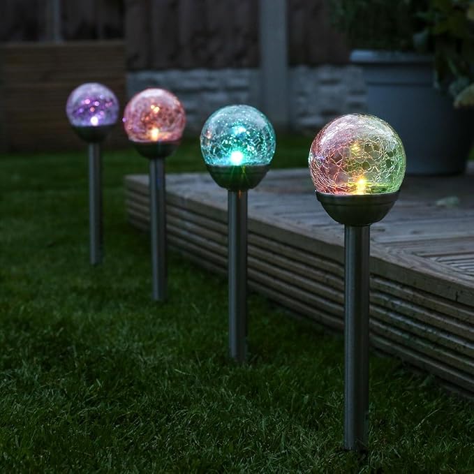 Solar Stake Lights 2 Pack,Outdoor Solar Lights Crackle Glass Hanging Light Solar Powered Path Light Crackle Ball Stake Lights Landscape Lighting for Garden Patio Yard