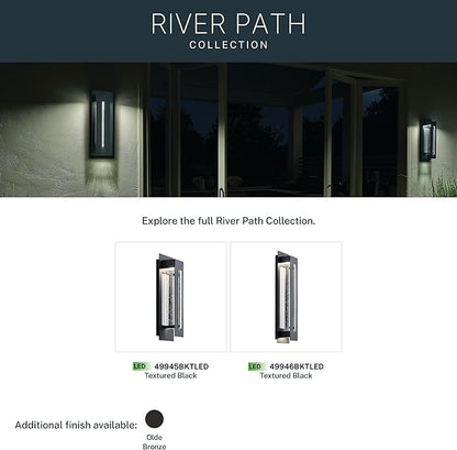 Kichler River Path 23" LED Outdoor Wall Light in Textured Black, 1-Light Contemporary Exterior Wall Sconce with Clear Seeded Glass, 3000K, (23" H x 5.5" W), 49946BKTLED
