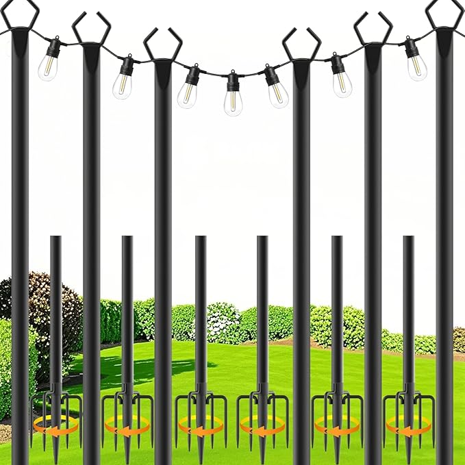 zoegi 6 Pack 10 Ft String Light Poles,Light Poles for Outside Lights with Fork,Outdoor Brackets Hanging | Lumora