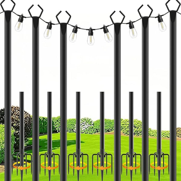 zoegi 6 Pack 10 Ft String Light Poles,Light Poles for Outside Lights with Fork,Outdoor Brackets Hanging | Lumora