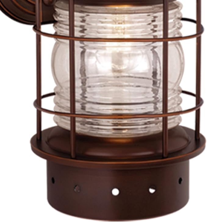 VAXCEL 2-Pack Hyannis 18 in. H 1-Light Burnished Bronze Coastal Outdoor Wall Sconce Made of Durable Steel, Clear Ribbed Glass Shade, LED Compatible, Use for Exterior Porch Patio Front Door or Garage