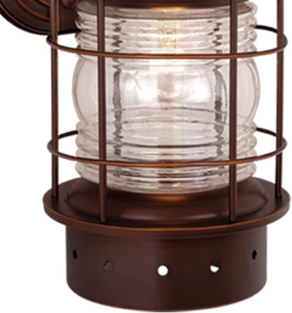 VAXCEL 2-Pack Hyannis 18 in. H 1-Light Burnished Bronze Coastal Outdoor Wall Sconce Made of Durable Steel, Clear Ribbed Glass Shade, LED Compatible, Use for Exterior Porch Patio Front Door or Garage