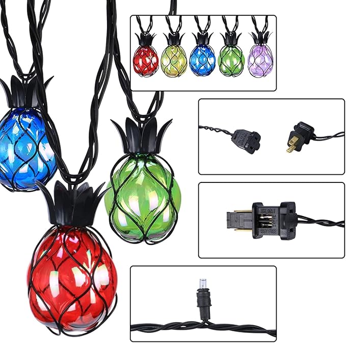 Vigdur Pineapple String Lights - Outdoor Patio Lights Plug in with 10 Pineapple Bulbs Connectable, Indoor String Light for Bedroom Bistro Tiki Decor(10FT