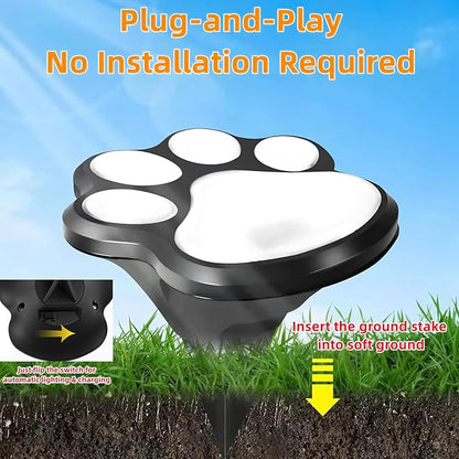 4 Pack Paw Print Solar Light Outdoor,Solar Dog Paw Light for Garden Decorations,IP65 Waterproof Solar Powered Yard Cat Puppy Lights for Lawn Pet Cemetery Pathway Patio Pet Lovers (White Light)