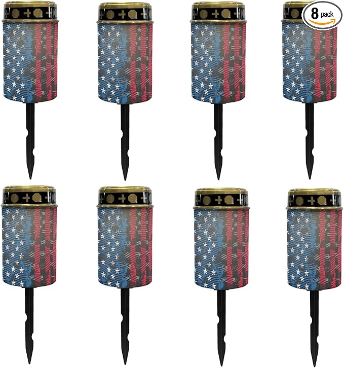 American Flag Solar Lights,Warm White Solar Pathway Lights Outdoor Waterproof Solar Garden Stake Lights Landscape Lighting for Yard Patio Flameless Stoplights,Wall Lights Auto On/Off
