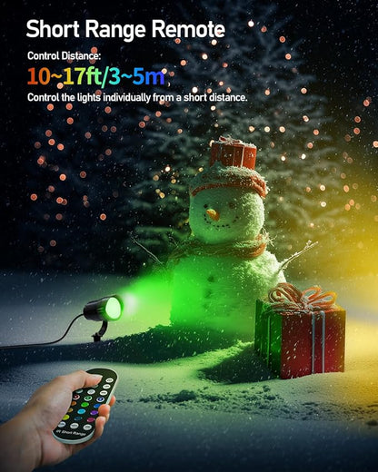 HIBOITEC 12W Christmas Spotlight Outdoor with Plug Timer Color Changing 120V Landscape Lighting Waterproof Dimmable LED Spot Light for Yard Christmas Outside House Garden Tree Decoration 2Pack
