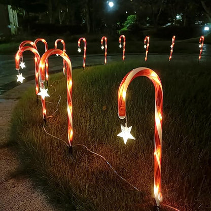 12 Packs Christmas Candy Cane Lights Outdoor Solar Powered Christmas Pathway Lights with Stars Waterproof for Yard Walkway Patio Outside Decoration