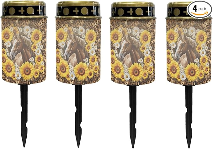 Sunflower Horse Solar Light Outdoor Pathway Lights Waterproof Horse Outdoor Decor,Garden Stake Lights for Outside Yard Patio,Solar Walkway Lights Spotlights-Warm White