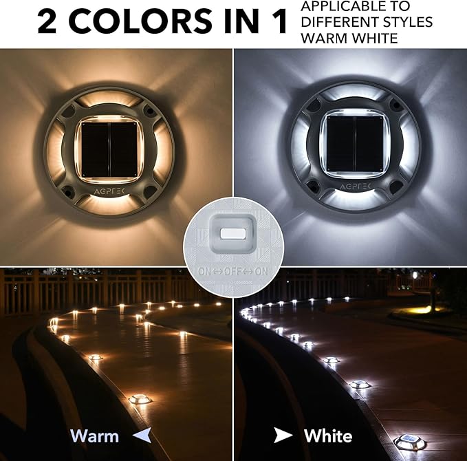 AGPTEK Solar Driveway Lights Outdoor 12 Pack, 2 Color Modes LED Deck Dock Marine Waterproof Driveway Marker Lights | Lumora