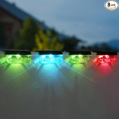 Solar Step Lights Outdoor, 8 Pack RGB Color Changing Christmas Solar Fence Lights, Waterproof Deck Lights for Outside, Step, Fence, Deck, Stair, Pool and Yard