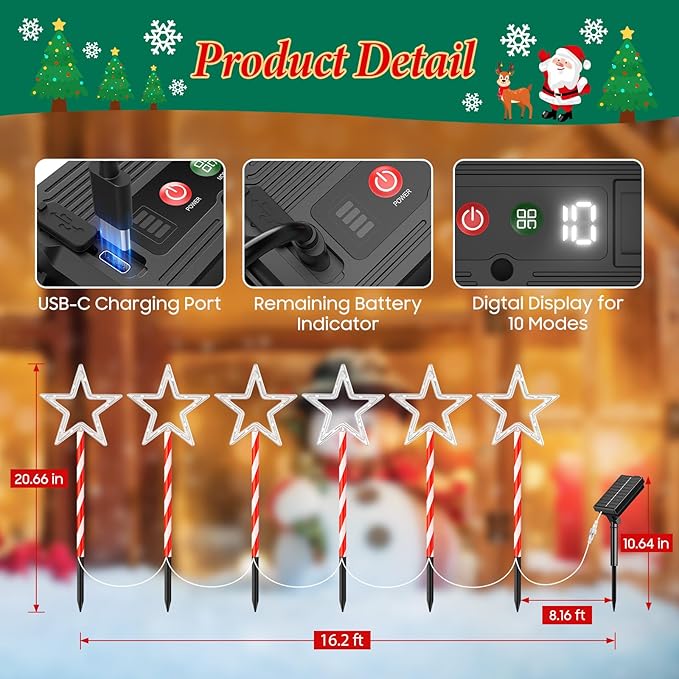 12 Pack Christmas Decorations Outdoor, Twinkling Big Star Solar Christmas Lights with 180 Bright LED and 10 | Lumora