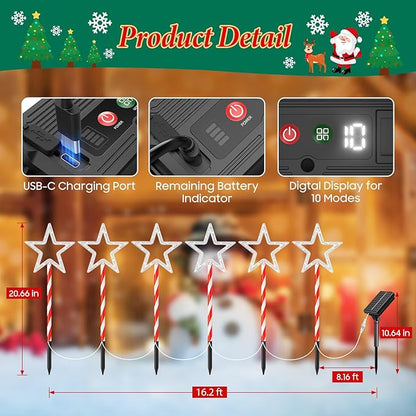 12 Pack Christmas Decorations Outdoor, Twinkling Big Star Solar Christmas Lights with 180 Bright LED and 10 Lighting Modes, Warm White Waterproof Xmas Decor for Pathway Yard