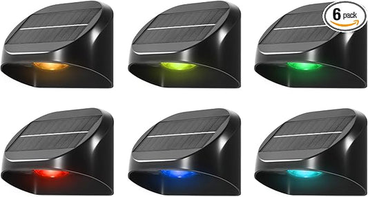 6 Pack Solar Fence Lights Outdoor, Solar Deck Lights with RGB 10 Mode, Waterproof Fence Light for Outside Stairs Backyard Patio Pool Railing Outdoor