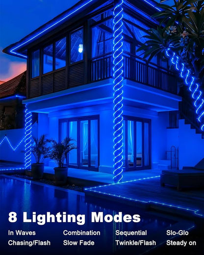btfarm Solar Rope Lights Outdoor, 120LED 46FT Solar String Lights Outside Waterproof, 8 Lighting Modes Tree Tube Fairy Light Solar Powered for Garden Christmas Yard Party Decorations, Blue