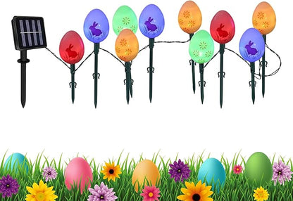 Easter Bunny Lights – 10 Solar Powered Colorful Outdoor Decorative Lights | Waterproof LED String for Garden Patio Path Holiday Seasonal Easter Decorations