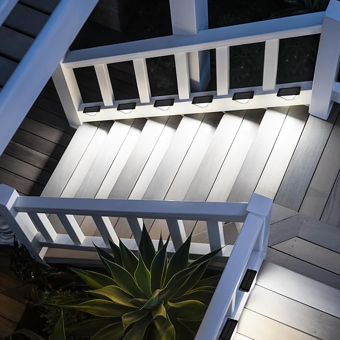SOLPEX 16 Pack Four-Sided Illumination Solar Step Lights for Outside, Solar Stair Lights Outdoor, Solar Railing Lights Outdoor Waterproof with 33 LEDs for Steps, Stair, Deck, Porch (Cold White)
