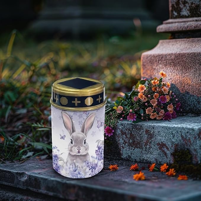 Easter Rabbit Lavender Solar Memorial Lights for Graves Solar Powered Outdoor Cemetery Solar Lights for Grave 2 Pack Cemetery Decorations for Grave for Remembrance Gifts