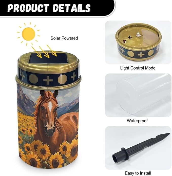 Horse Sunflower Solar Stake Lights Yard Lawn Solar Powered Lights Cemetery Decorations - Outdoor Path Light | Lumora