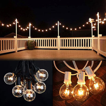Abeja Outdoor String Light G40-100Ft with 105 Edison Glass Bulbs, 5W, E12 Socket Base, UL Listed Waterproof for Patio Lights Bars Party Decor, White