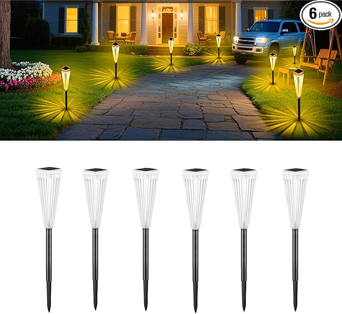 Hollow Solar Garden Lights Outdoor Landscape Courtyard Atmosphere Decorative Ground-Mounted Lawn Lights Solar Pathway Lights 6 Pack