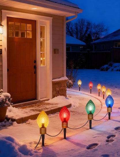 Jumbo C9 Christmas Pathway Lights Outdoor, 6.5Ft C9 Giant Christmas Walkway Lights with 4 LED Strawberry Multicolor Bulbs, Jumbo Yard Decoration Stakes Lights for Outside Lawn Garden Driveway Holiday