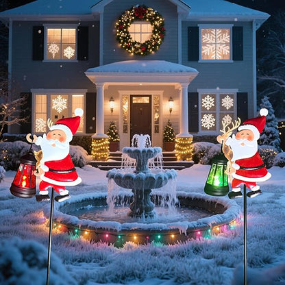 Christmas Solar Kettle Lights, Light Solar Santa Claus Watering Can LED Light, Waterproof Solar Powered Lawn Decorative Lights for Outdoor Christmas Pathway Decoration (Rainbow A, Lantern)