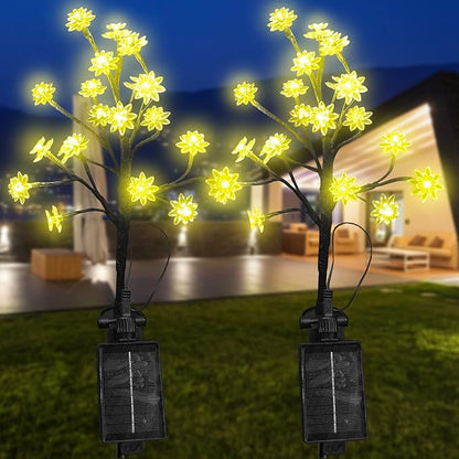 OriginalSourcing Solar Outdoor Lights - Waterproof Landscape Decor with Adjustable Flower Tree Stems for Garden, Patio, Pathway (Yellow, 2 Pack)