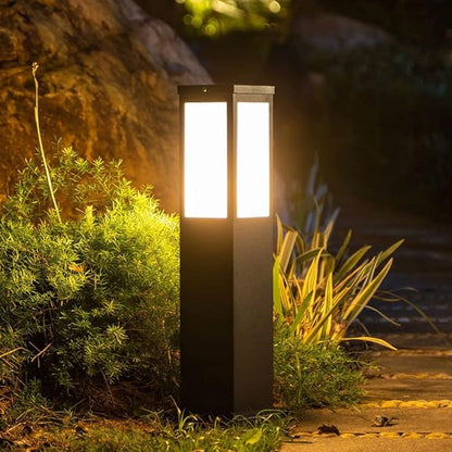 Outdoor Solar Pathway Lights, Modern 23.6in LED Landscape Bollard Lamp with Remote Control, Dual Color Temperature Garden Post Lighting for Driveway Patio Yard Decoration
