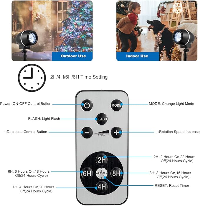 Tangkula Christmas Snowflake LED Projector Lights, Rotating Snowfall Projection with Remote Control, Outdoor Landscape Decorative Lighting for Christmas, Holiday, Party, Wedding, Garden, Patio