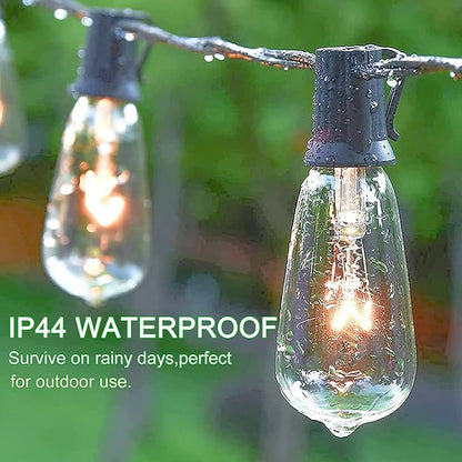 10Ft Outdoor String Lights Waterproof with 10 Pack E17 Edison Replacement Light Bulbs for Patio, Garden, Porch, Party Events Decorations, Black Wire