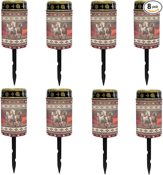 Western Aztec Horse Solar Pathway Lights Outdoor Waterproof Warm Lights Solar Stake Lights LED Solar Garden Lights Decorative for Yard Patio Driveway Flameless Landscape Lighting