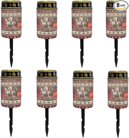 Western Aztec Horse Solar Pathway Lights Outdoor Waterproof Warm Lights Solar Stake Lights LED Solar Garden Lights Decorative for Yard Patio Driveway Flameless Landscape Lighting