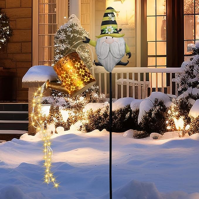 Christmas Solar Santa Kettle Lights - Gnome Theme Lighting in Kettle Shape - Christmas Lawn Decorative Lights | for Family Friends Path Garden Lawn Holiday Patio Snow
