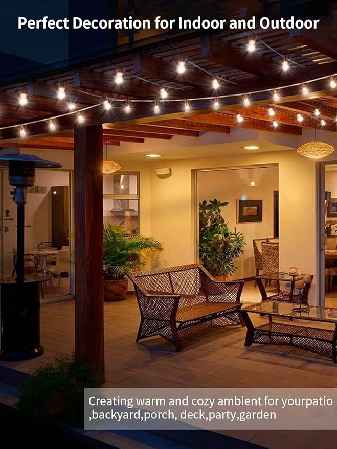 27FT LED String Lights Outdoor S14 Patio Light, Patio Lights Edison Shatterproof Bulbs Weatherproof Strand, Commercial Grade Outdoor Lighting, Decorative for Garden or Patio
