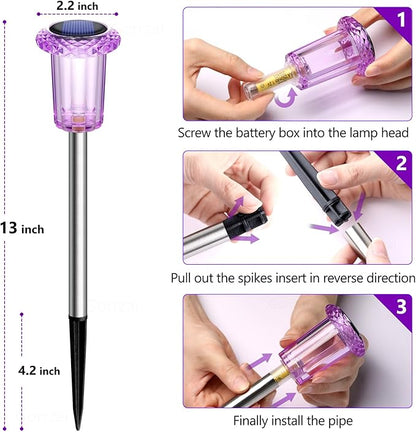 Halloween Solar Lights Outdoor 15 Pack Solar Pathway Lights Outdoor Halloween Decorations Waterproof Yard Lighting for Driveway Garden Walkway Path Landscape Lawn (Purple)