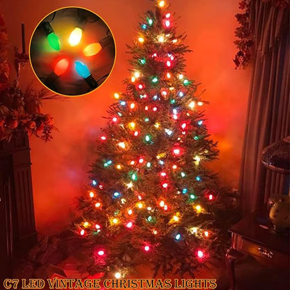 Christmas Lights Outdoor 25Ft C7 LED Vintage Christmas Lights 27 Shatterproof LED Multicolor Bulb Light(2 Spare), Outdoor Xmas Light for Patio Wedding Party Holiday Roofline Tree Decor