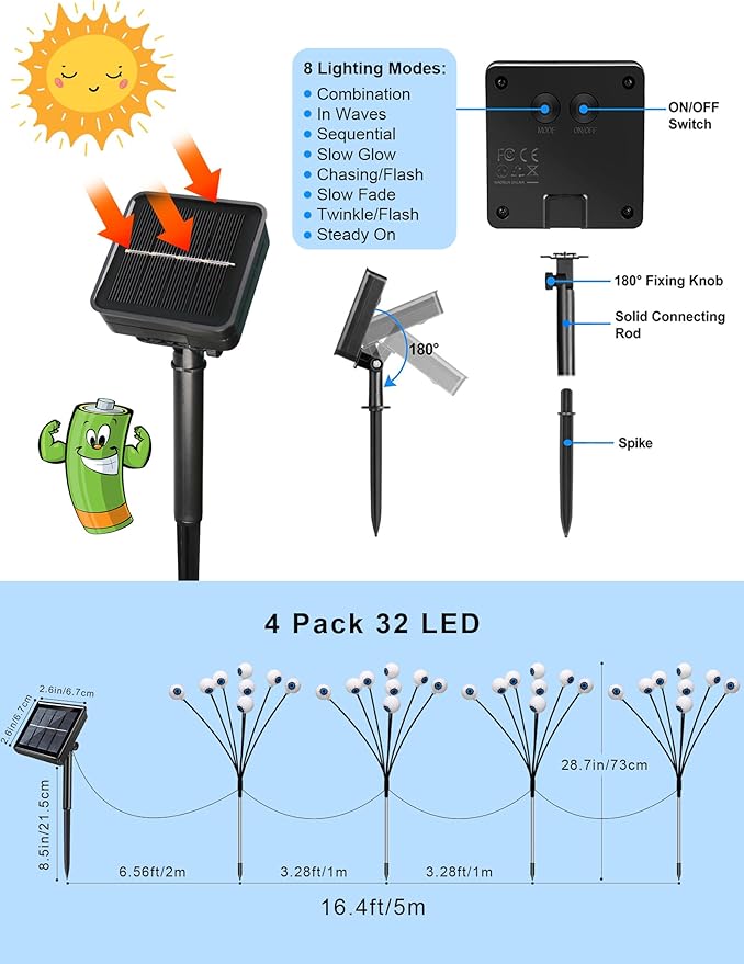 KerKoor Solar Halloween Lights Outdoor Decorations - 4 Pack 32 LED Solar Eyeball Lights LED Scary Eyeballs Halloween Light for Yard, Outside, Pathway, Walkway, Landscape, Garden, Party Decor (Green)
