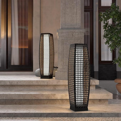 Grand patio Solar Outdoor Floor Lamp Solar Powered Lantern Water-Resistant Wicker Deck Light for Garden Porch Deck-Large Fuji 2 PCS, Dark Brown