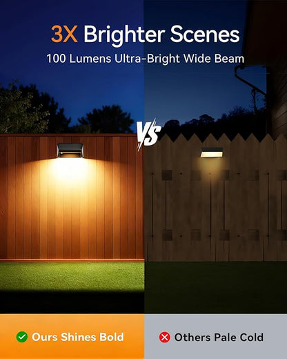 Solar Fence Lights Outdoor, 2 Pack Ultra-Bright 100 Lumens Fence Lights Solar Powered, IP65 Waterproof, 9 Color Modes, 12+ Hours Lighting Decor for Backyard/Patio/Deck/Wall/Pool