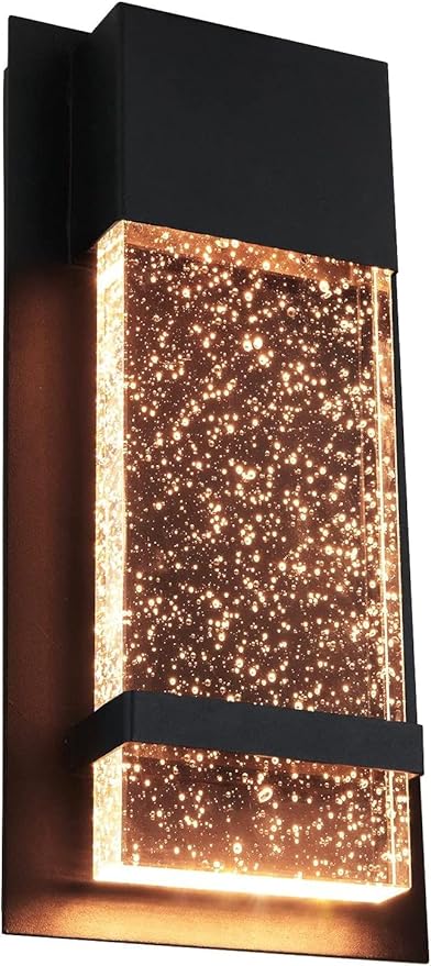 Sunlite LED Wall Sconce, Black Metal Frame with Raindrop Effect Glass Panel, 6.5" Wide, 3000K Warm White, Indoor & Outdoor, ADA Compliant