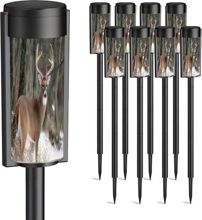 8 Pack Solar Pathway Lights Outdoor Waterproof Whitetail Deer Buck Standing Snow Solar Garden Lights LED Landscape Lighting for Yard Walkway Lawn Garden Decor