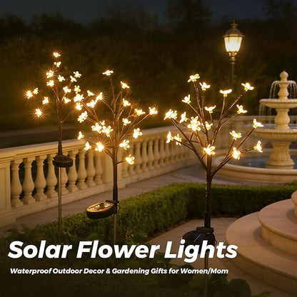 Solar Garden Lights Outdoor Garden Decor, 2 Pack Cherry Blossom Solar Flowers Outdoor Waterproof Fairy Solar Lights, Outside Yard Decorations for Patio Pathway Decor, Gardening Gifts for Women Mom