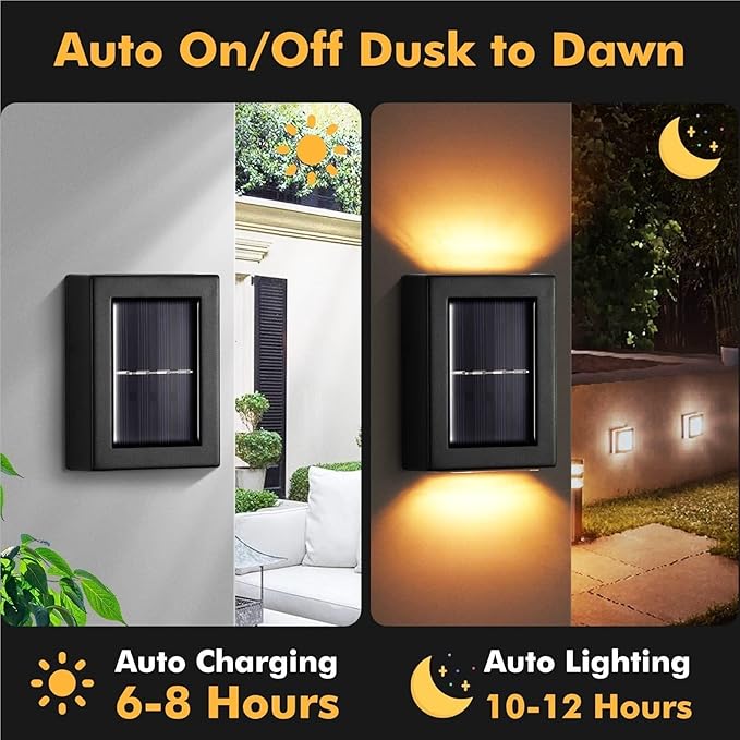 QUQUQ Solar Pathway Lights Solar Wall Lights Outdoor LED Up and Down Waterproof Power-Saving Yard Patio Decor(Warm White,1 Pack)