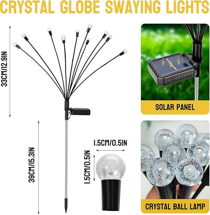 Firefly Solar Garden Lights, 10 LED Crystal Ball Sway by Wind, Outdoor Fairy Lights for Yard Patio Flower Bed Pathway Wedding Halloween Christmas Holiday Decoration (Warm, 2)
