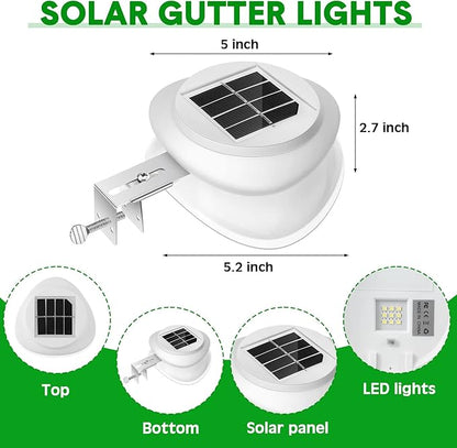 Yinder 12 Pieces Solar Gutter Lights Outdoor 9 LED Waterproof Gutter Solar Lighting Deck Fence Lamps White Lamps for Garden Backyard Pathway Roof Yard Utility Patio Wall(White)