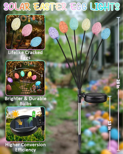 Upgraded 4 Pack Solar Easter Egg Lights Outdoor, Colorful Swaying Firefly Lights with 2 Lighting Modes, Waterproof Solar Pathway Lights for Spring Garden Lawn Yard Patio Porch Easter Decorations