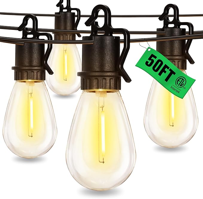 50FT Outdoor String Lights with 25 Shatterproof S14 Vintage Edison Bulbs E12 Sockets,2700K Dimmable Outdoor | Lumora