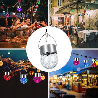 SUNWIND Hanging Solar Ball Lights Outdoor - 8 Pack Auto Color Changing Cracked Glass Decorative Garden Lights Hanging Solar Lanterns for Yard, Patio, Fence, Tree, or Holiday Decoration(Multi-Color)
